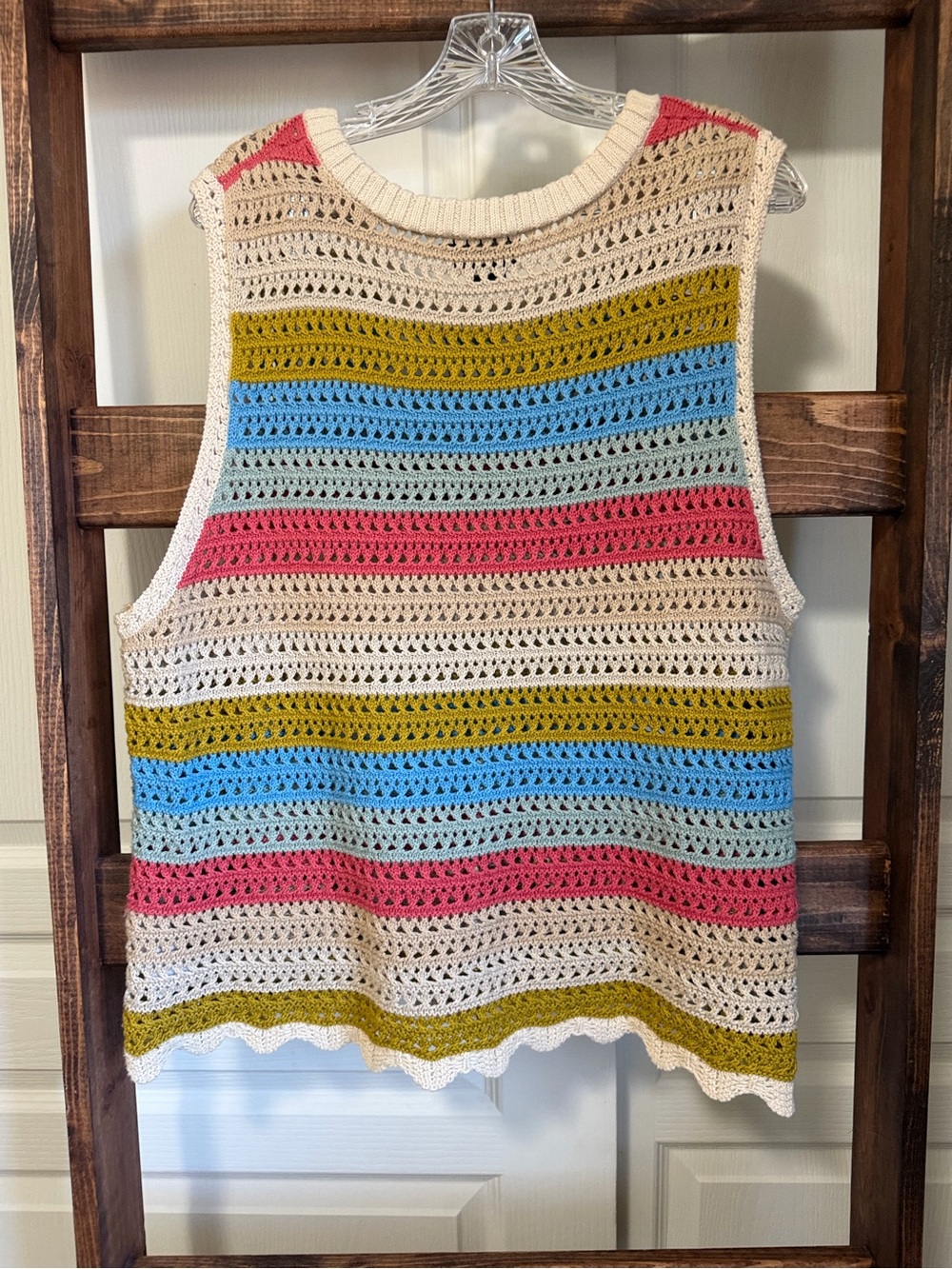 Pendleton Crocheted Stripe Tank Top - Cream, Blue, Pink, Olive - Picture 3 of 3